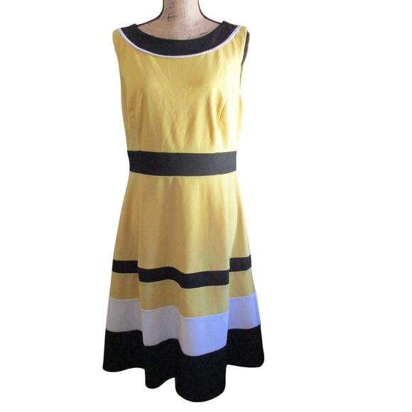New York & Company Yellow Colorblock Fit & Flare Midi Dress Size L Pastel Retro - Picture 17 of 17